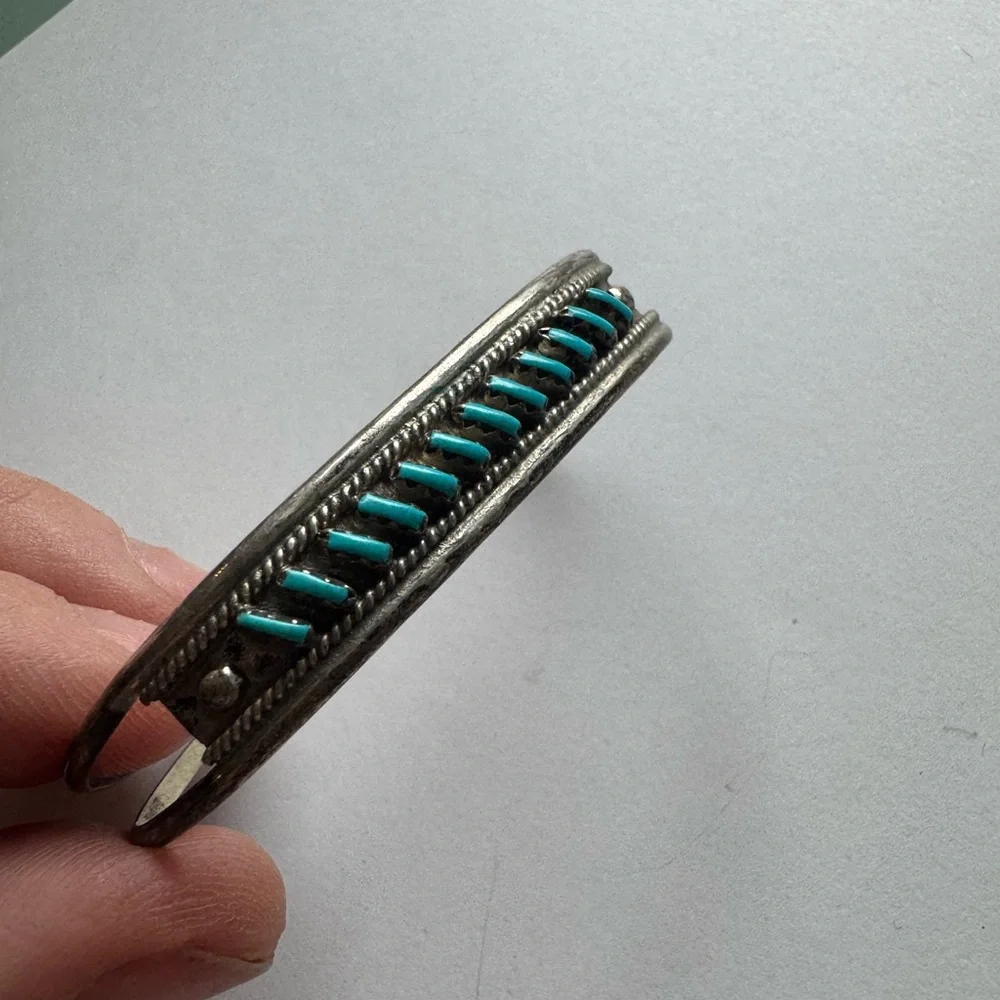 Vintage needlepoint turquoise Sterling silver adjustable 6